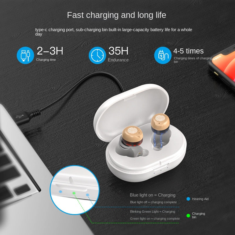 Aparelho Auditivo Amplificador de Som para Idosos com Estojo de Carregamento Magnético, Mini Recetor de Som Invisível, Amplificador de Áudio Portátil