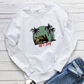 Bus colored printed loose round neck sweatshirt