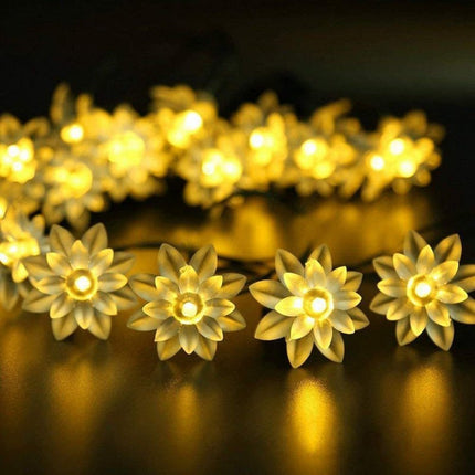 guirlanda de luzes solar flores LED Exterior
