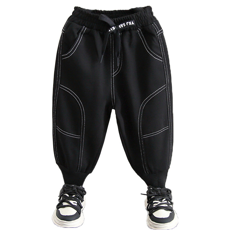 Casual Black Spring Autumn Boys Sweatpants Long Pants