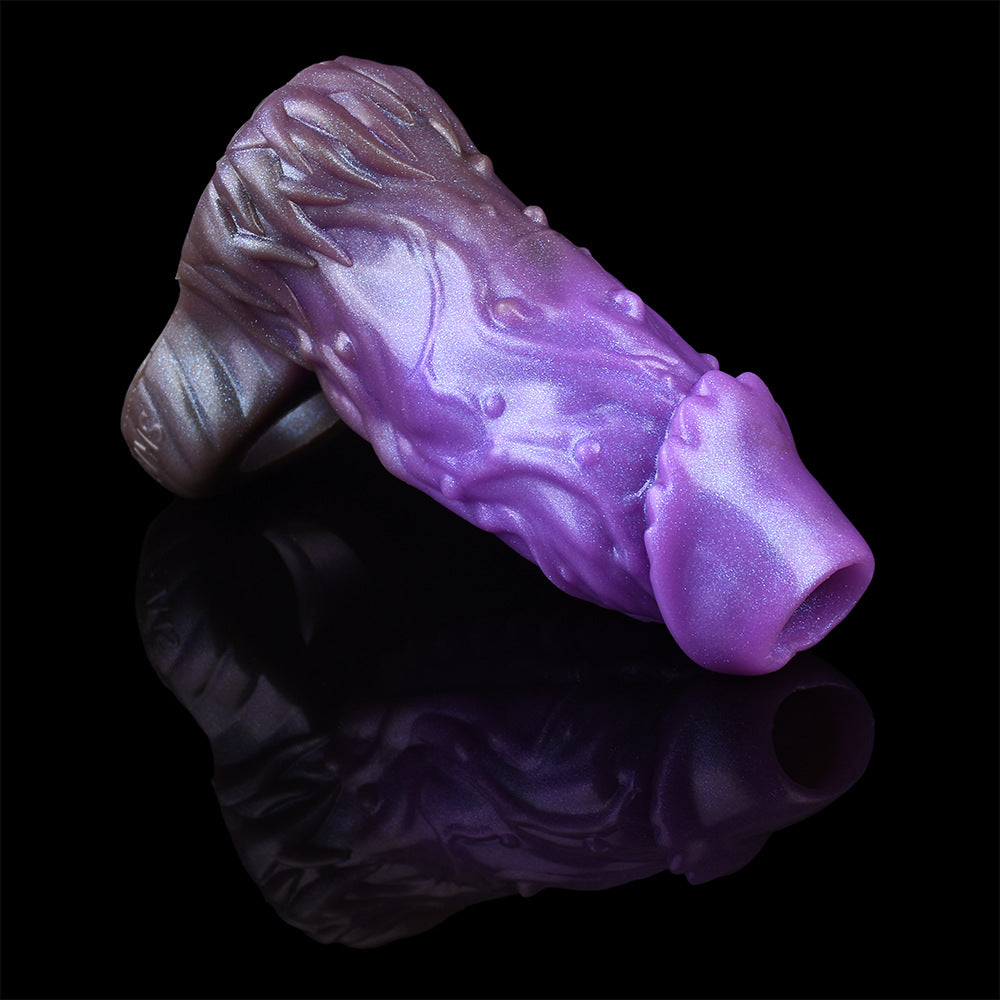 Capa Peniana Oca com Textura — Silicone Líquido | Âmbar Roxo | Masculino (+18)