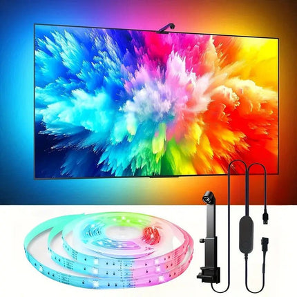 TV Ambient LED Light fita RGB instalada atrás da televisão