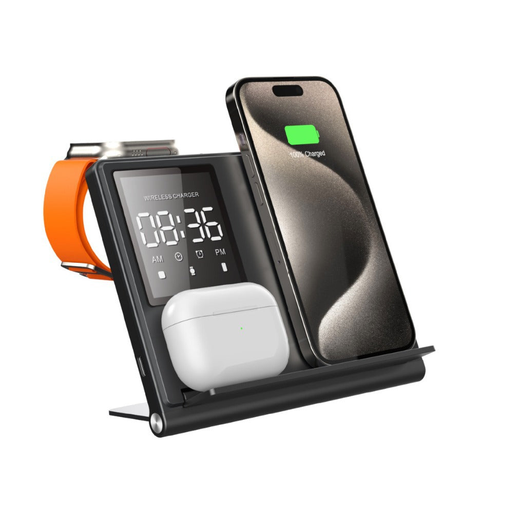 Trending Products Portable 5-in-1 Pixel Animation Foldable Wireless Charging Stand for Mobile Phones, Smartwatches, and Earphones