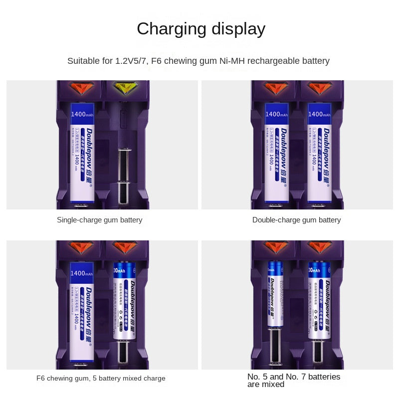 Chewing gum battery charger with 2 slots intelligent 1.2V nickel hydrogen rechargeable battery size 5 and 7 UK201 charger