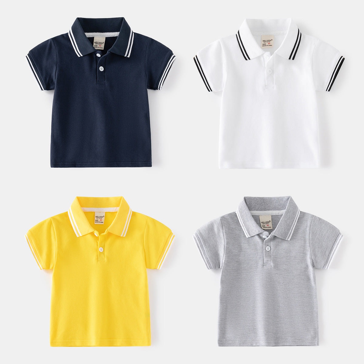 Short Sleeve Turn-Down Collar Solid Color Mid-Small Children's Pique Cotton Polo Shirt