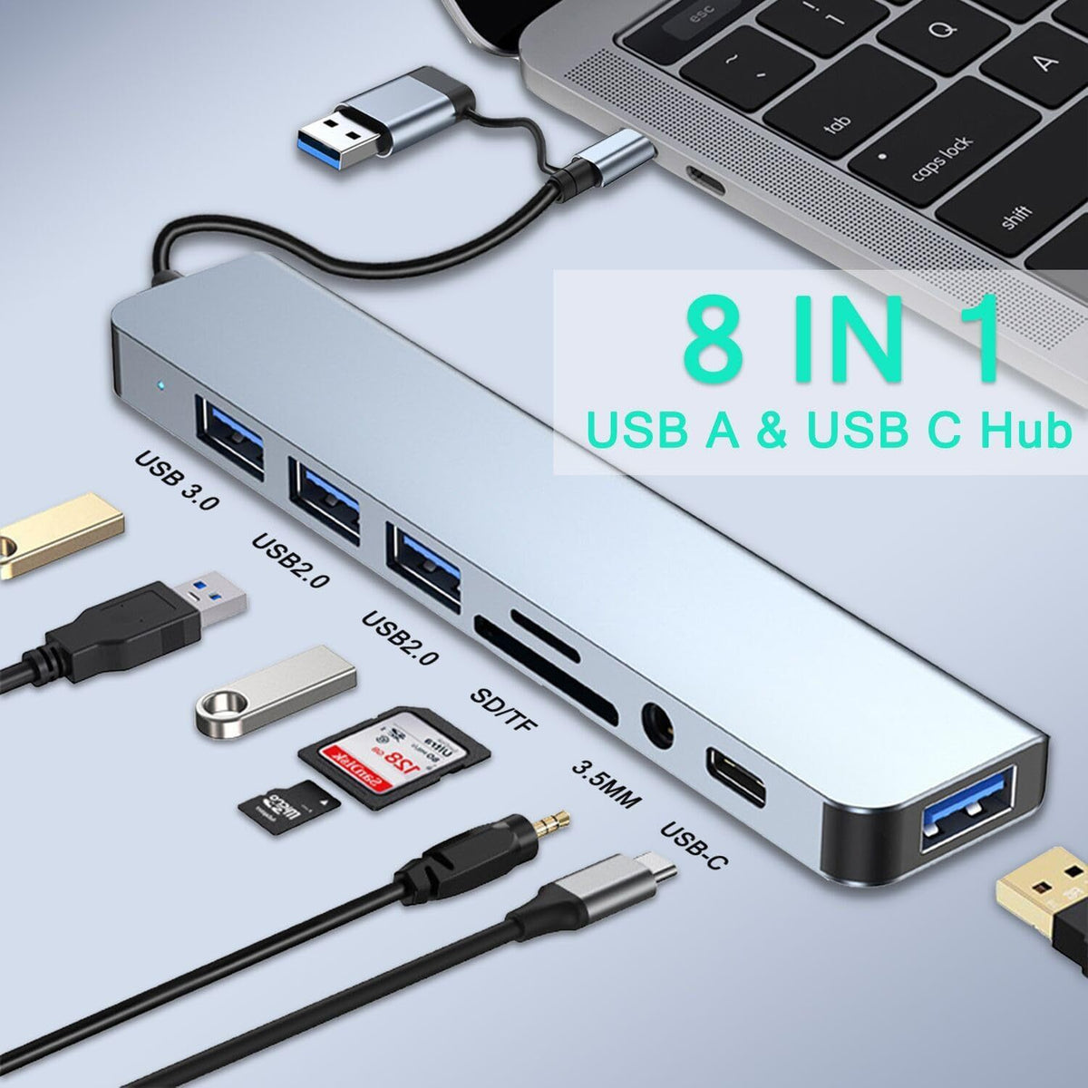 USB 3.0 dual-head high-speed hub splitter, 7-port docking station, multi-functional computer docking station