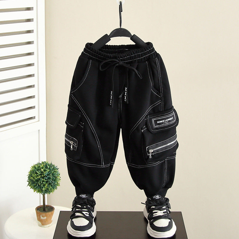 Stylish Boys Cargo Pants Lightweight Spring Autumn Long Trousers
