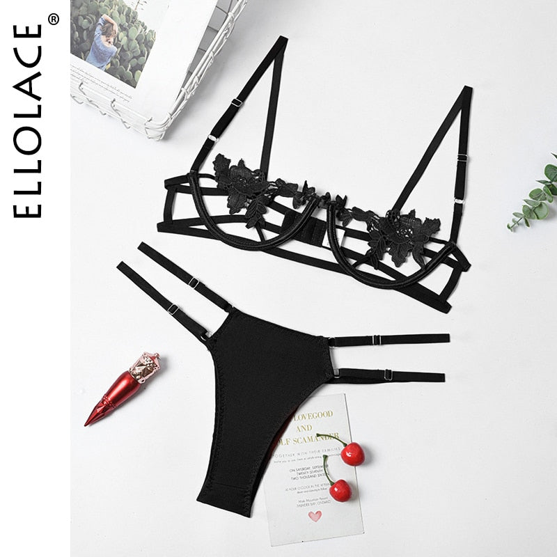 Conjunto de Lingerie em Renda Transparente — Soutien + Cueca | S/M/L | 3 Cores