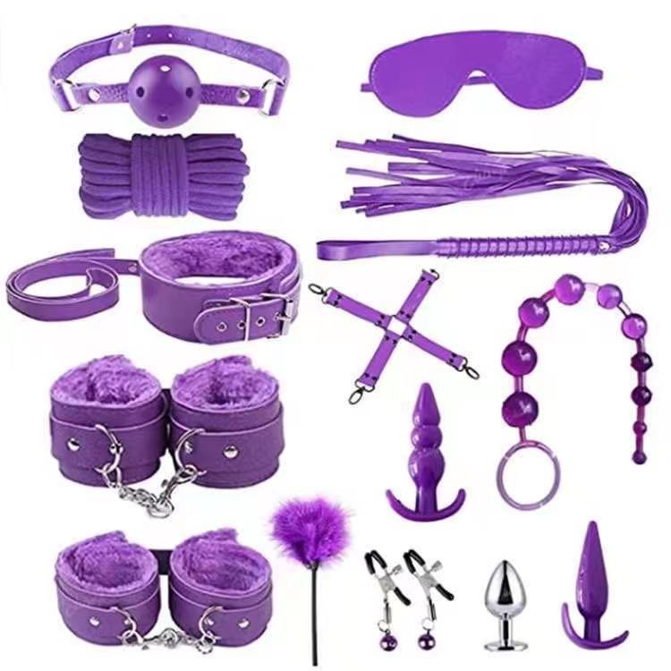 Kit Bondage Completo 14 Peças Couro e Peludo com Plug Anal | SM Adultos (+18)