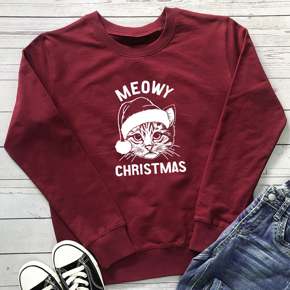 Letter printed cat round neck hoodie