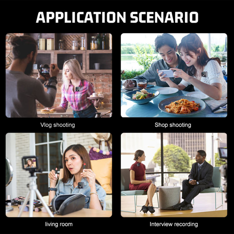 One-to-two wireless lavalier microphone with intelligent noise reduction, receiver, and microphone clip