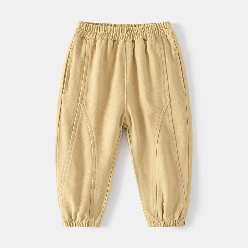 Casual Pants for Boys Spring Elastic Waist Cuffed Trousers Solid Color Harem Long Pants