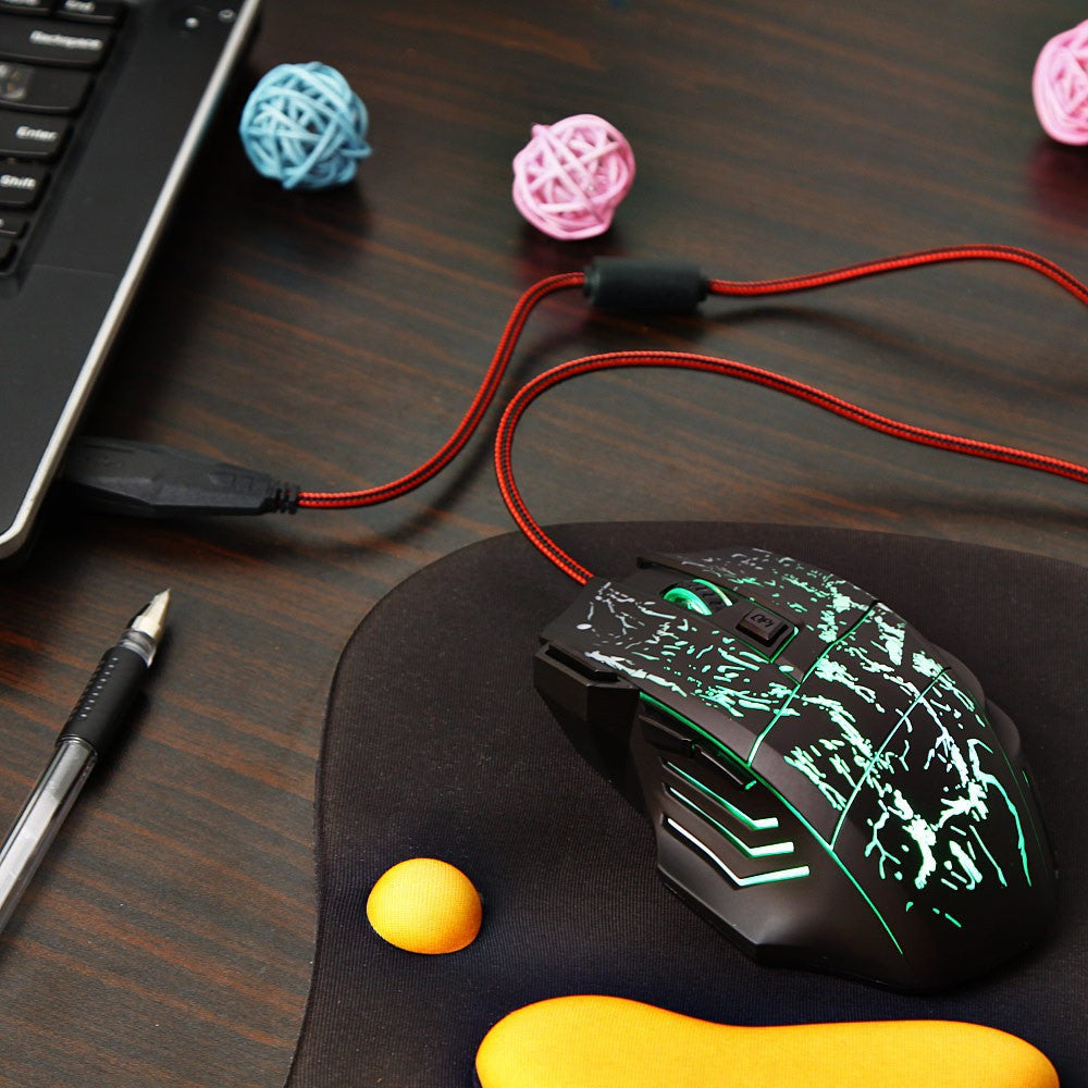 HXSJ Flow Crack Gaming Mouse Colorful Luminous 7D Gaming Mouse