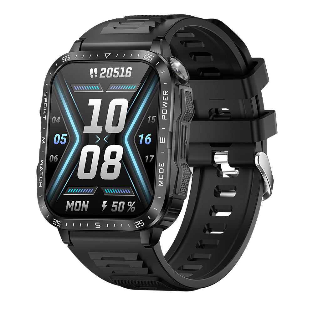 KT79 smartwatch, 3ATM waterproof, heart rate, blood pressure, outdoor flashlight, rugged sports, Bluetooth call