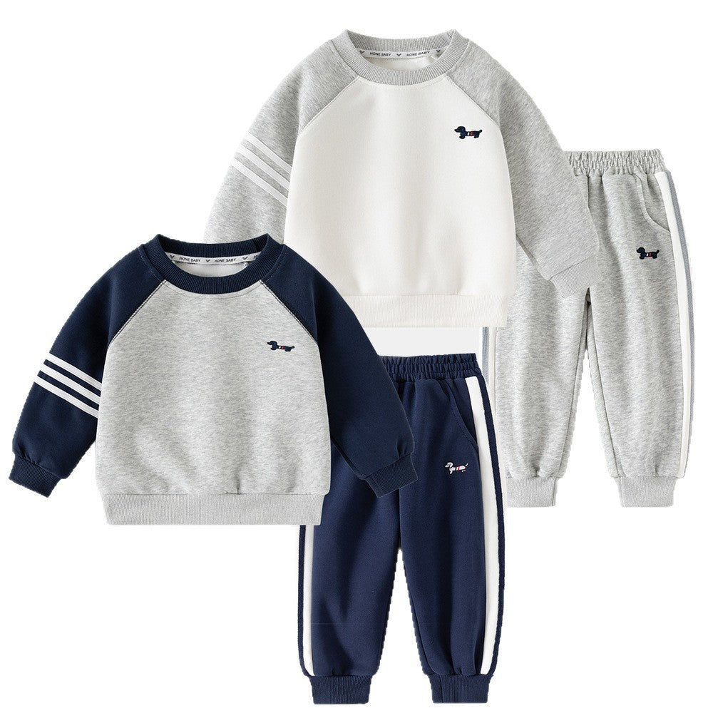 Boy's Children's Spring and Autumn New Fashion Set, Kids Raglan Sleeve Sports Suit, Pants and Hoodie Two-Piece Set