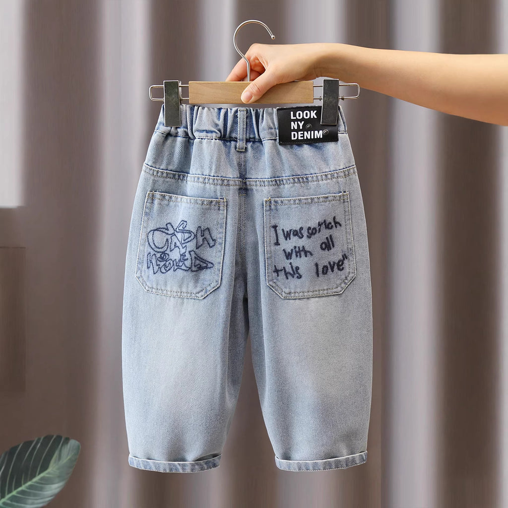 Casual Boys Light Wash Denim Jeans Relaxed Fit Long Pants