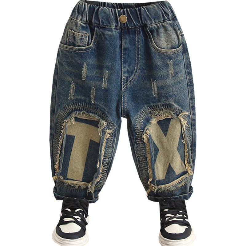 Retro Straight Leg Denim Pants for Boys