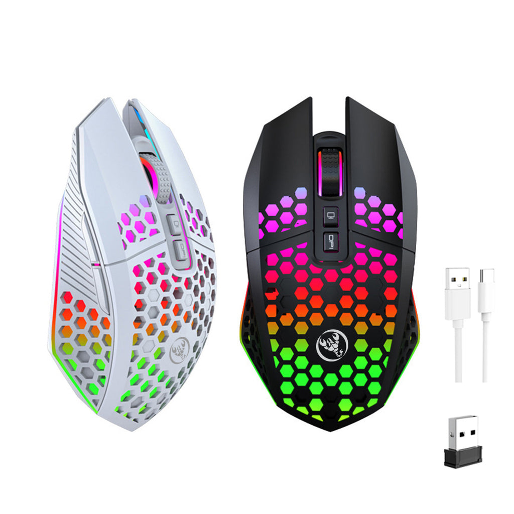 Lightweight honeycomb gaming mouse, wireless rechargeable LED mouse for computers, laptops, and office use