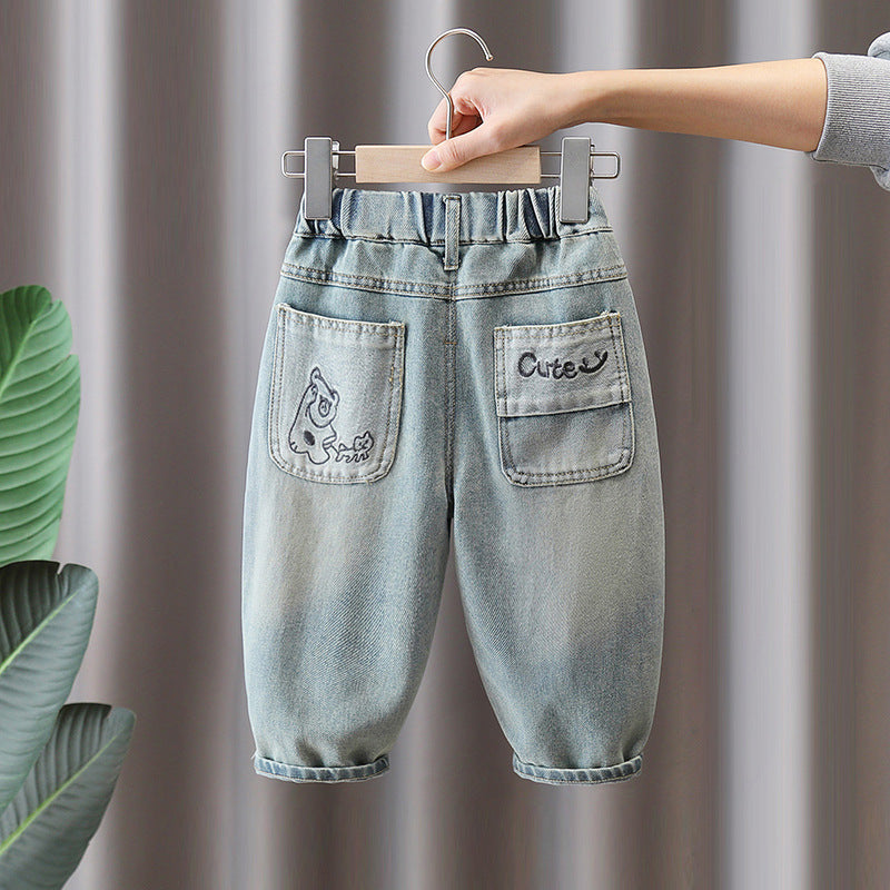 Casual Boys Kids Soft Denim Loose Light Color Long Pants