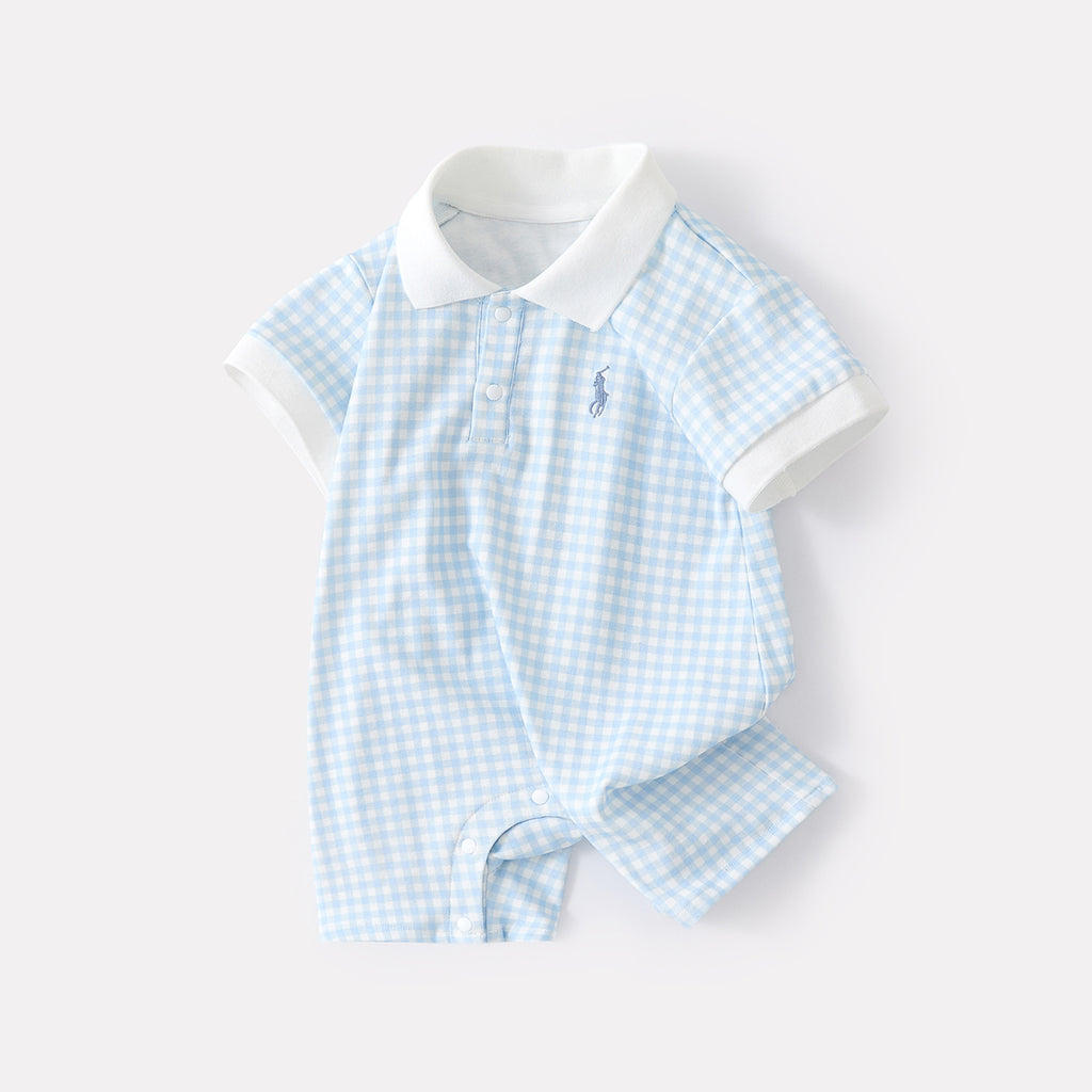 Baby Stylish Plaid Polo Romper Casual Versatile Breathable Knit Short Sleeve Onesie