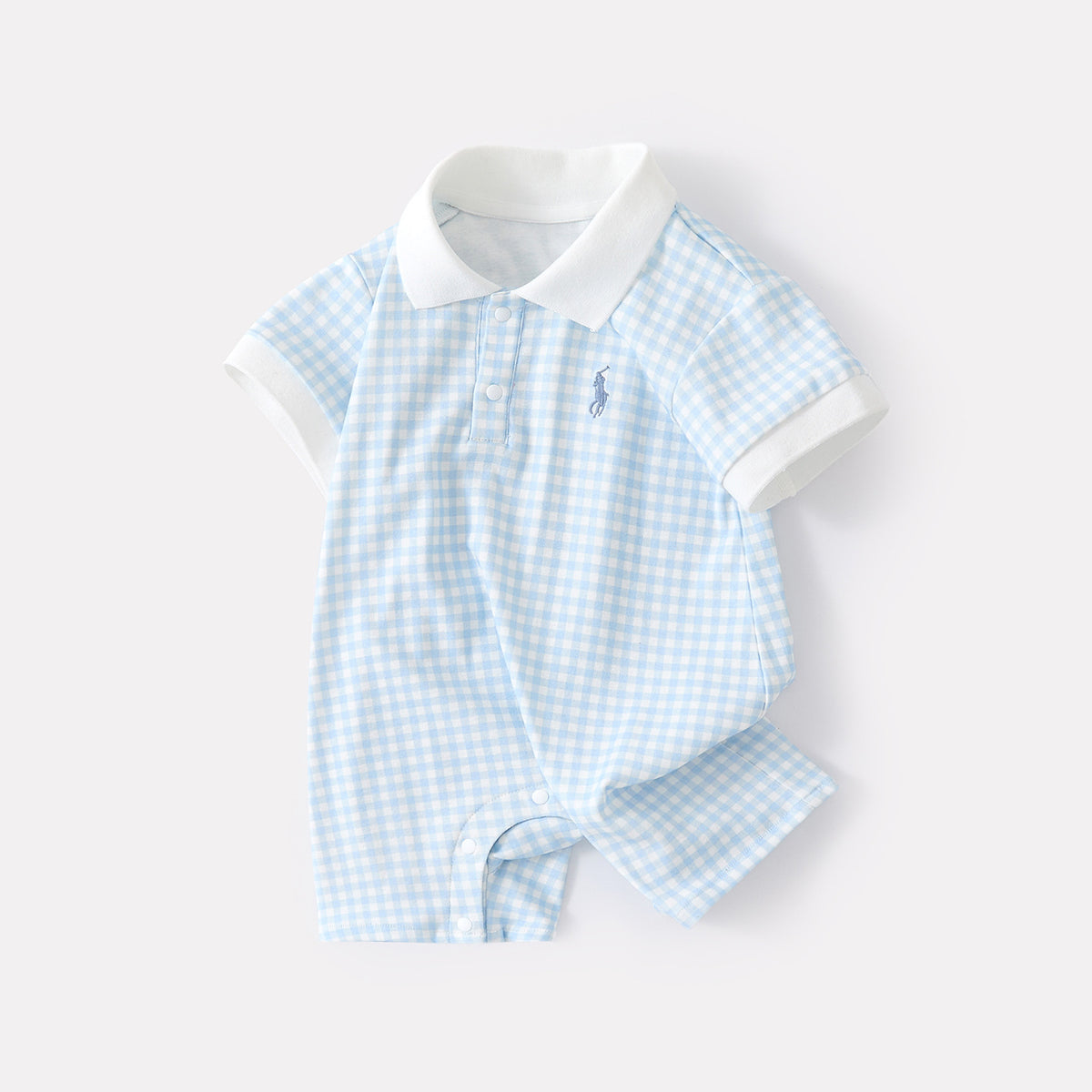 Baby Stylish Plaid Polo Romper Casual Versatile Breathable Knit Short Sleeve Onesie