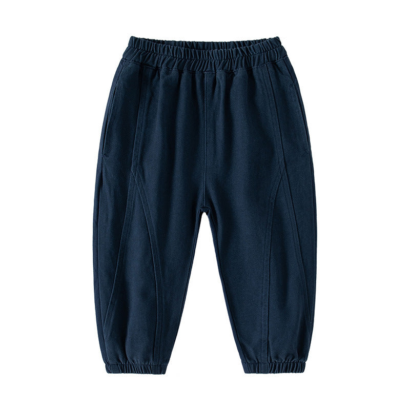Casual Pants for Boys Spring Elastic Waist Cuffed Trousers Solid Color Harem Long Pants