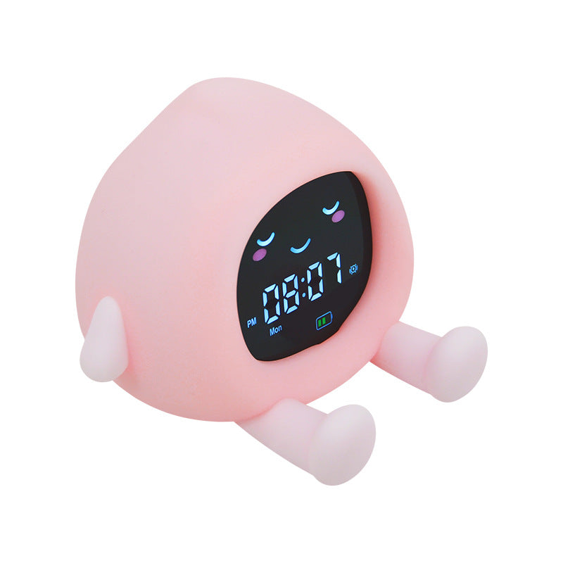 Relógio Despertador Fruta Lychee com Luz Noturna e Suporte de Telefóne — ABS + Silicone | Rosa ou Amarelo