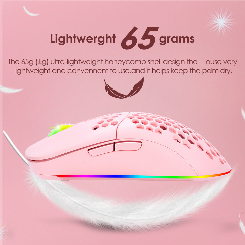 Rechargeable third mock examination Bluetooth wireless mouse, lightweight, silent, honeycomb, RGB luminous pink mouse