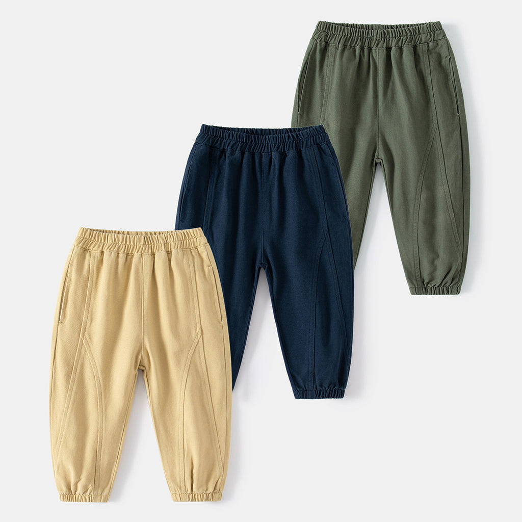 Casual Pants for Boys Spring Elastic Waist Cuffed Trousers Solid Color Harem Long Pants