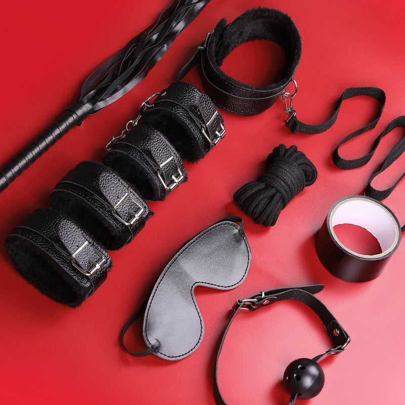 8-Piece SM Kit for Couples — Leather or Fur | Adult Erotic Game (18+)