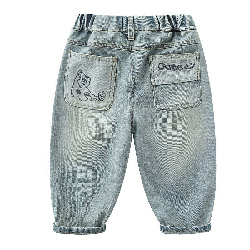 Casual Boys Kids Soft Denim Loose Light Color Long Pants