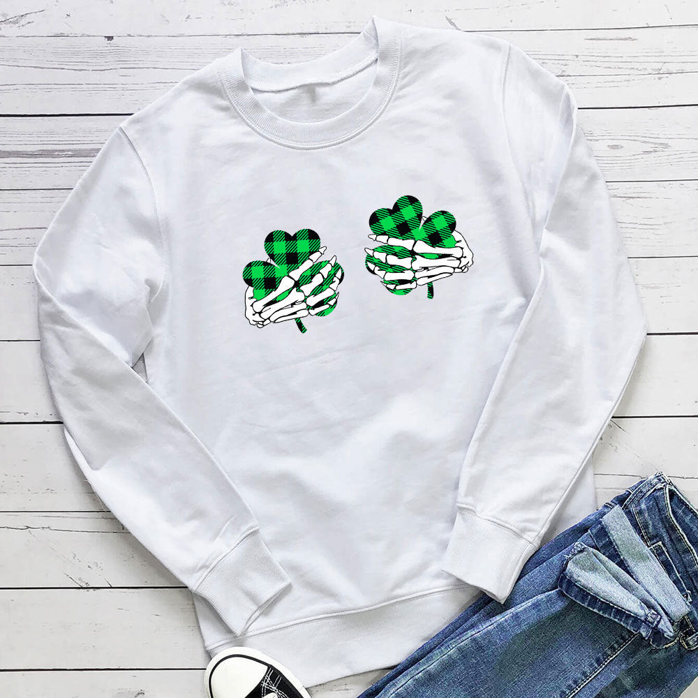 Skeleton Hand Clover Printed Hoodie