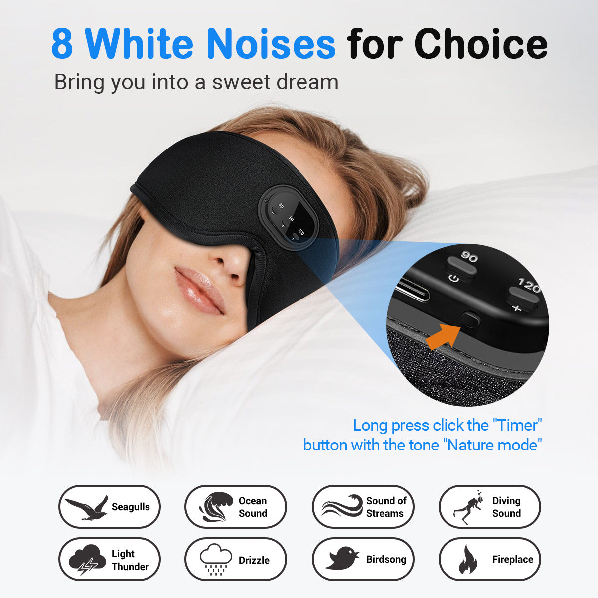 Bluetooth White Noise Milk Silk 3D Ergonomic Full Blackout Breathable Smart Music Sleep Mask