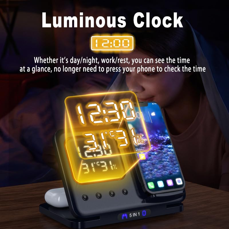 Phone Stand Tabletop 15w Fast Charging 5 in One Universal Wireless Charger Desk Charger for Iphone