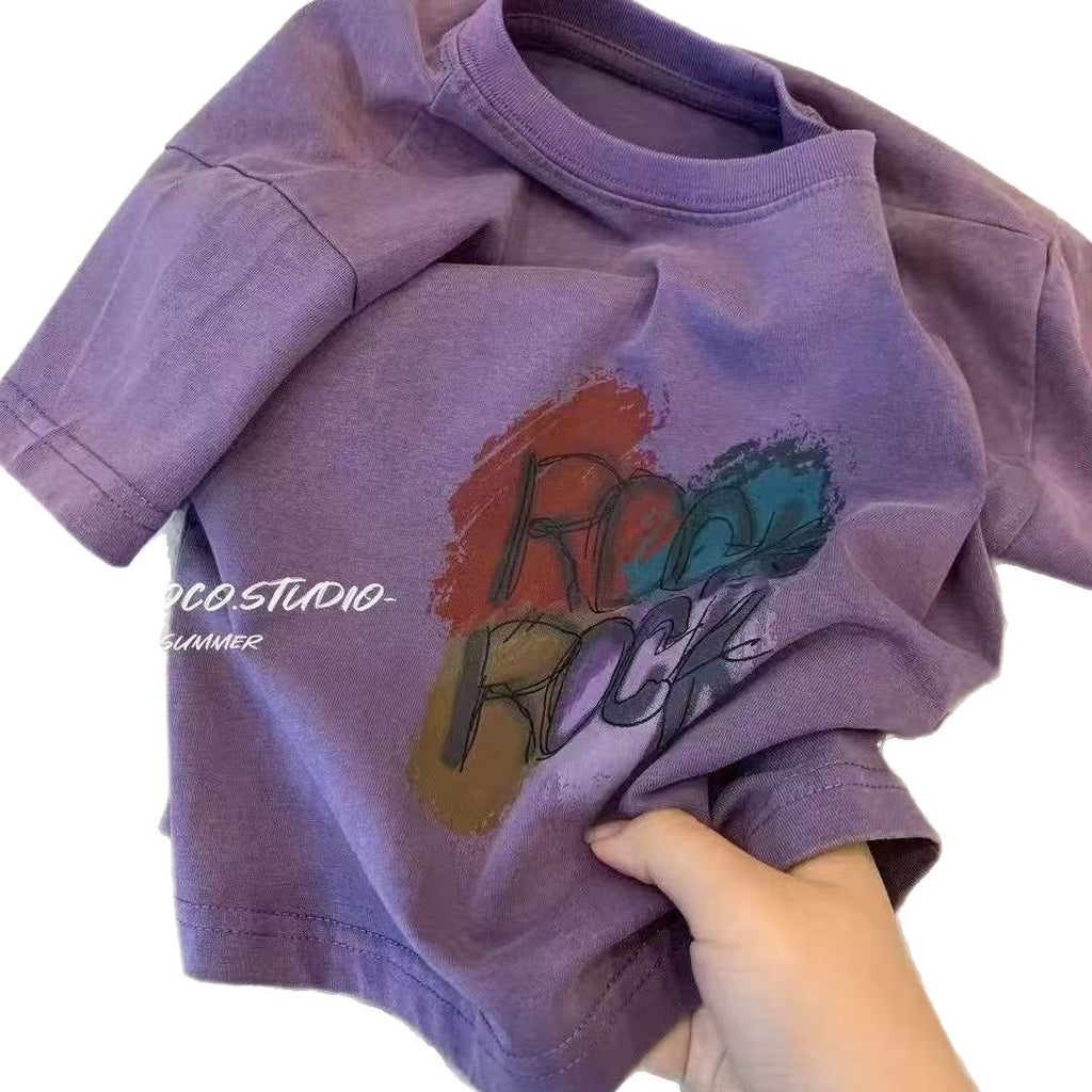 Children's Star Print Short Sleeve T-Shirt for Boys and Girls,  Basic Tee