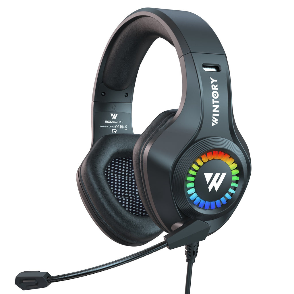 Wired gaming headset, over-ear e-sports headphones with LED lights for mobile phones and computers, cool streamer headset.