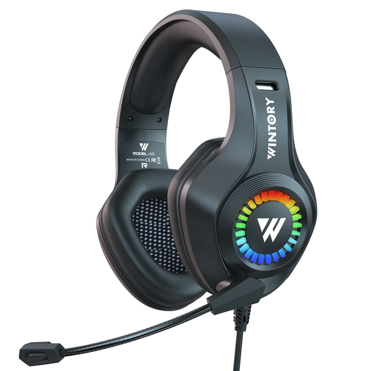 Wired gaming headset, over-ear e-sports headphones with LED lights for mobile phones and computers, cool streamer headset.