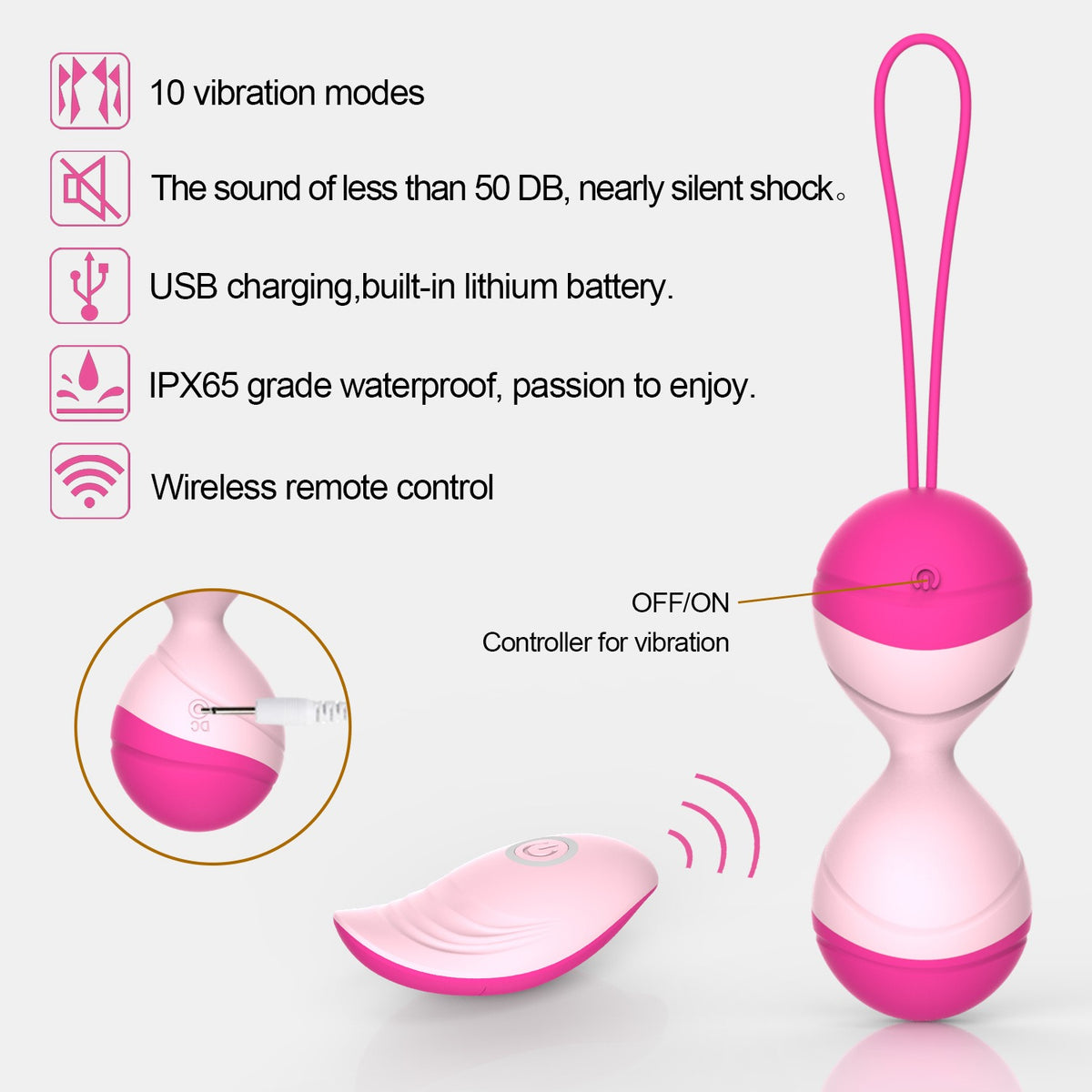 Bola Kegel 2 em 1 — Exercício e Massagem com 10 Modos de Vibração | Adultos (+18)
