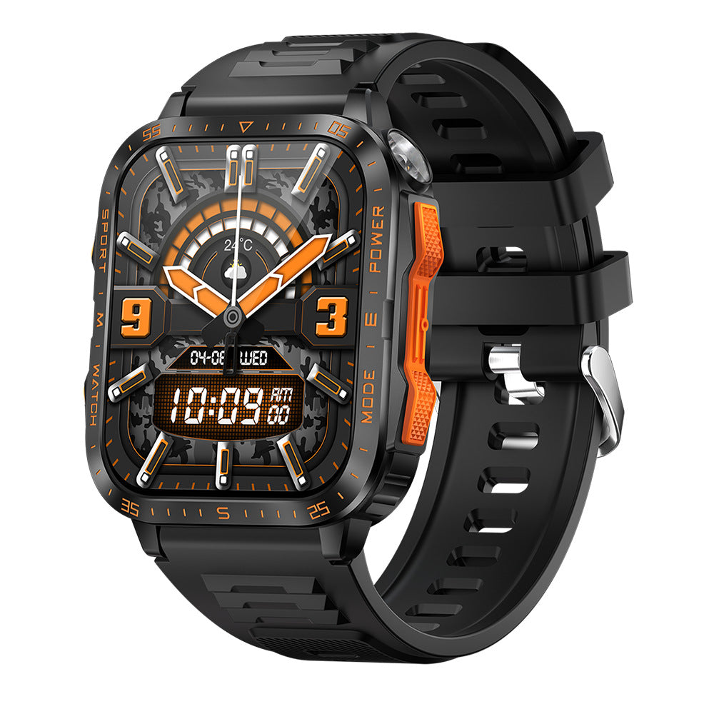 KT79 smartwatch, 3ATM waterproof, heart rate, blood pressure, outdoor flashlight, rugged sports, Bluetooth call