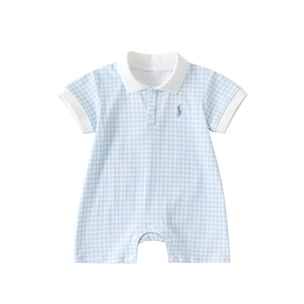 Baby Stylish Plaid Polo Romper Casual Versatile Breathable Knit Short Sleeve Onesie