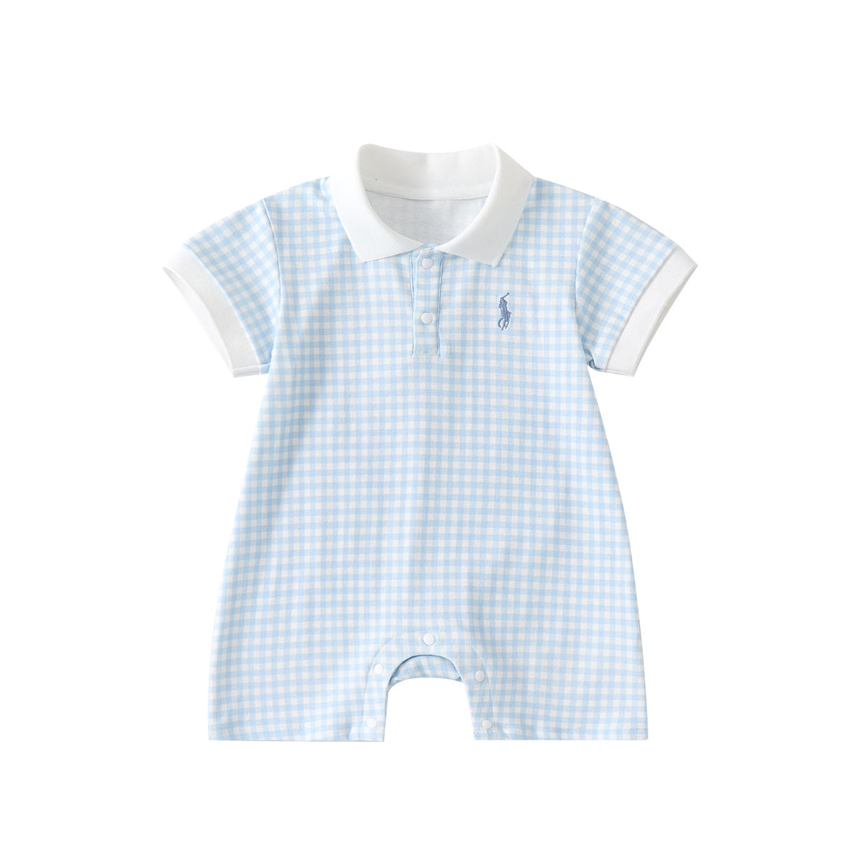 Baby Stylish Plaid Polo Romper Casual Versatile Breathable Knit Short Sleeve Onesie