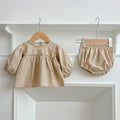 Baby Long Sleeve Plaid Puff Sleeve Top and Three-Point Pants Set