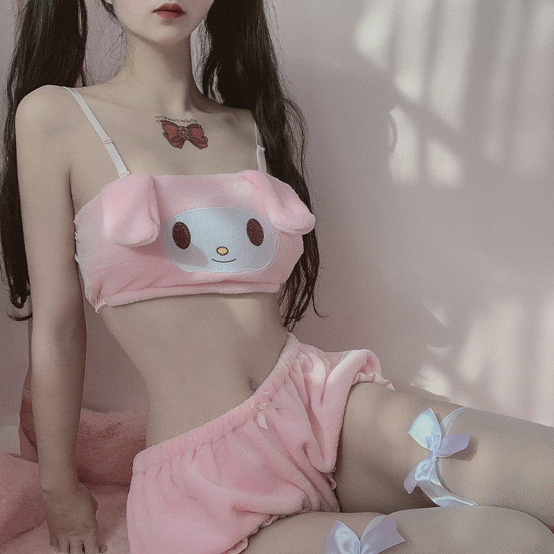 Pijama Tube Top Estilo Japons Soft Girl — Seda de Leite | Rosa ou Branco | Tamanho Único