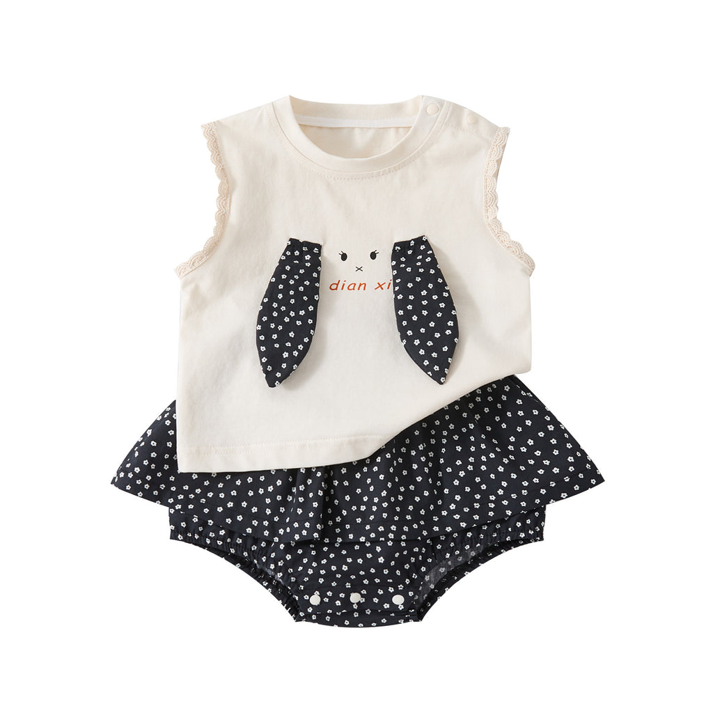 Cute Cartoon Tank Top Set for Toddlers Girls' Casual Cool Floral Romper Two-Piece Outfit