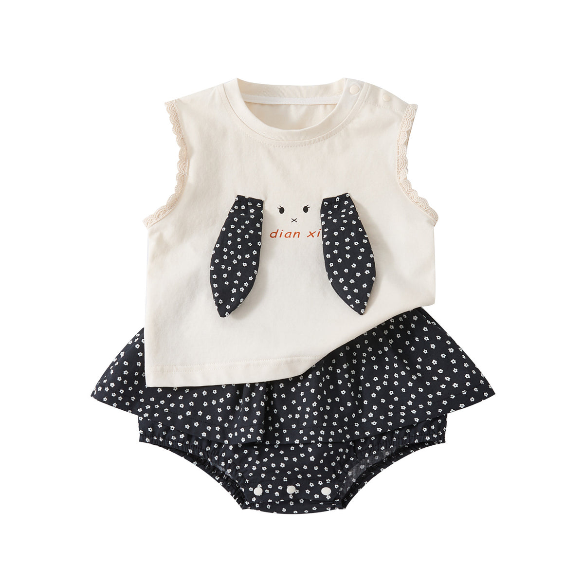 Cute Cartoon Tank Top Set for Toddlers Girls' Casual Cool Floral Romper Two-Piece Outfit