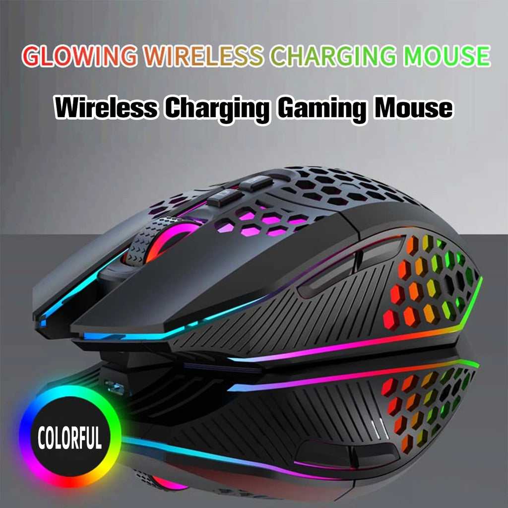 Lightweight honeycomb gaming mouse, wireless rechargeable LED mouse for computers, laptops, and office use