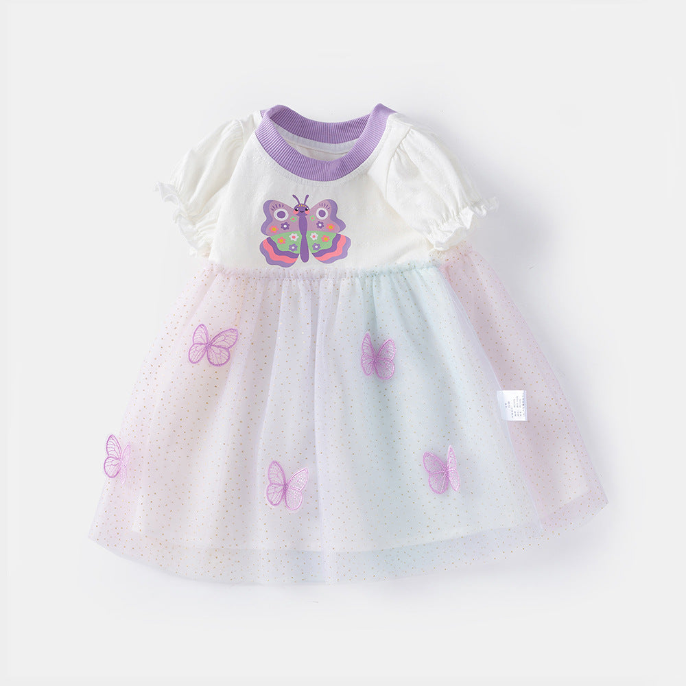 Cute  Dress for Little Girls Summer New Arrival Princess Lace Dress with Butterfly Design