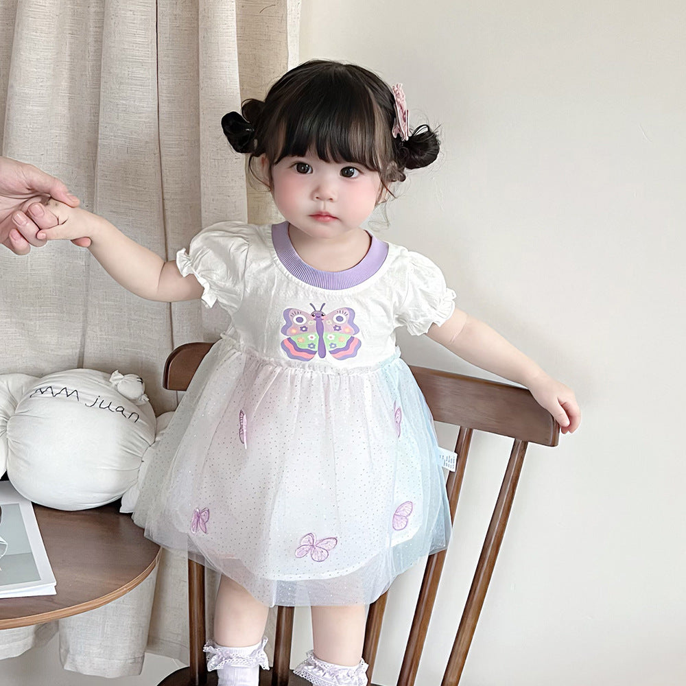 Cute  Dress for Little Girls Summer New Arrival Princess Lace Dress with Butterfly Design