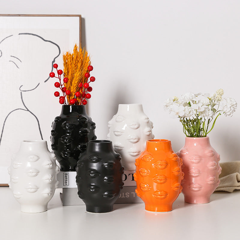 Minimalist Ceramic Lip-Shaped Flower Vase Modern Home Decor Ornament for Living Room and Hotel