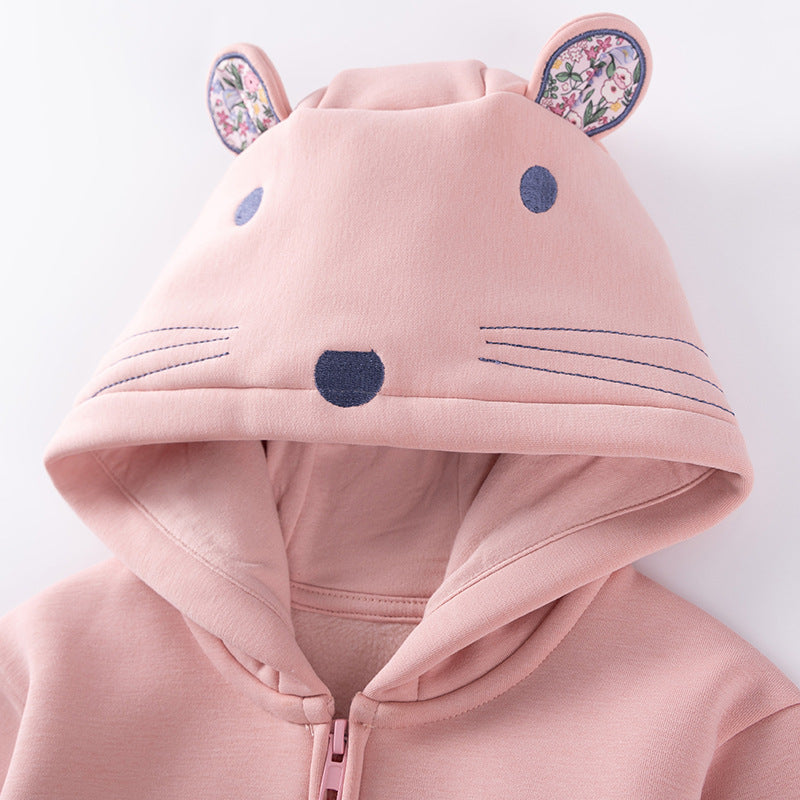 Children's Hoodie, Autumn Fleece Lined Solid Color Jacket, Cute Hooded Baby Top